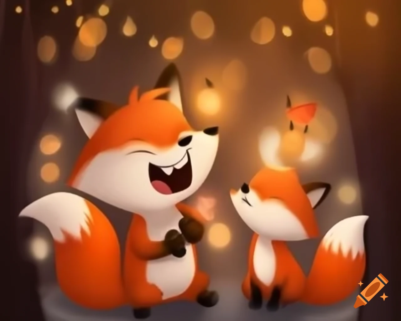 Four foxes joyfully celebrating together