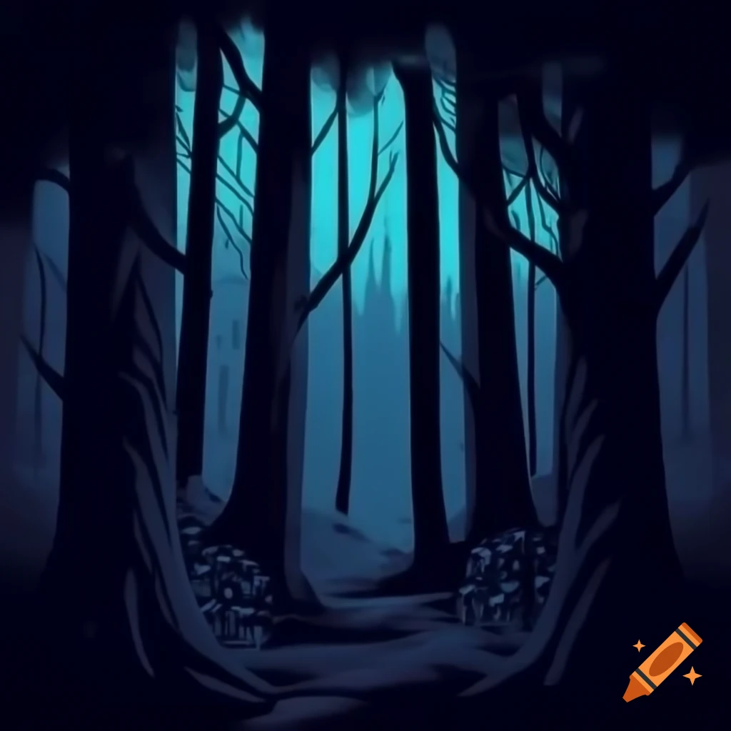 Mysterious dark forest landscape