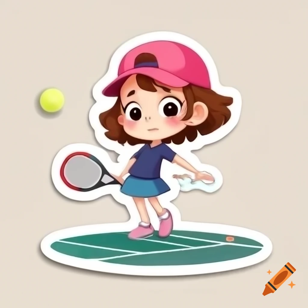 Cartoon sticker of girl playing tennis with no background