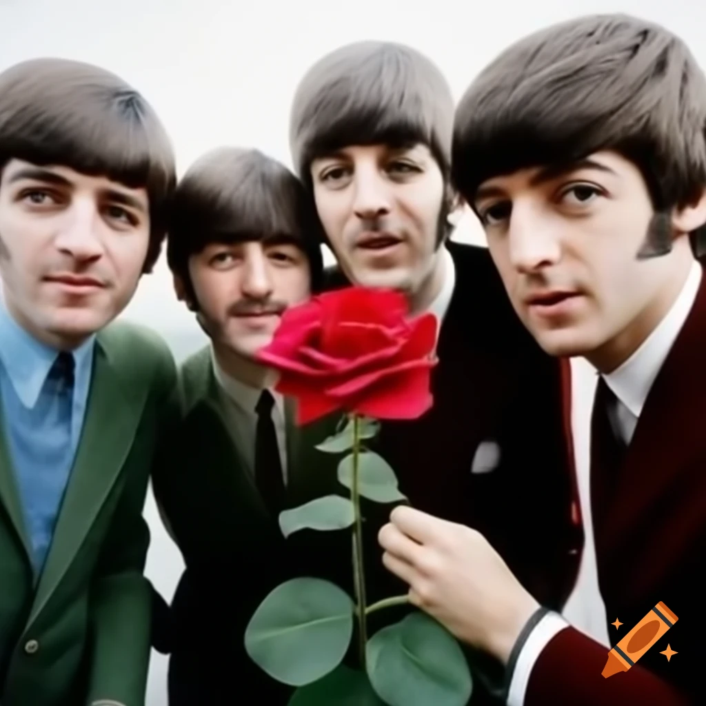 The Beatles with a red rose