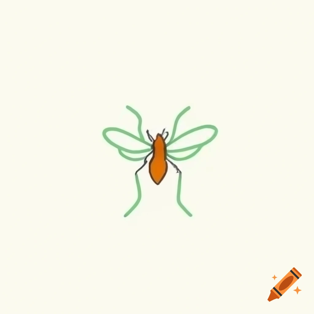 Minimalist line drawing of dragonfly in orange and green on white background