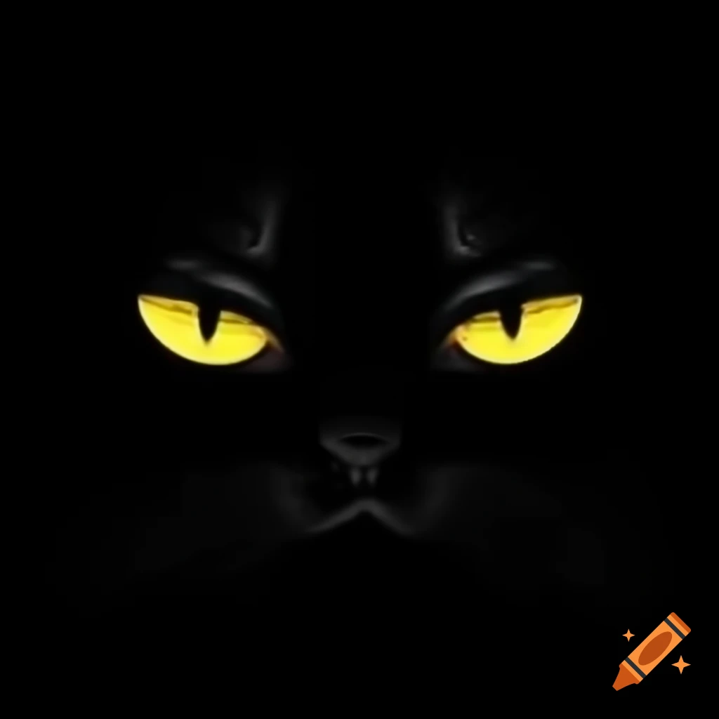 Cartoon style yellow cat eyes with angry expression on black background