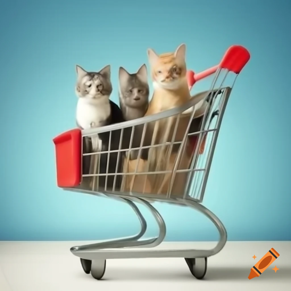 Shopping cart logo featuring three cats inside
