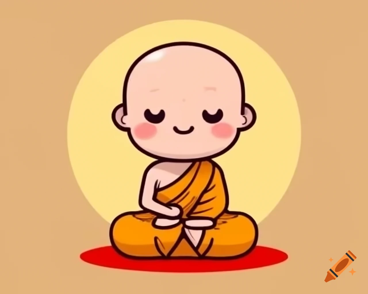 Cute cartoon Thai monk in meditation