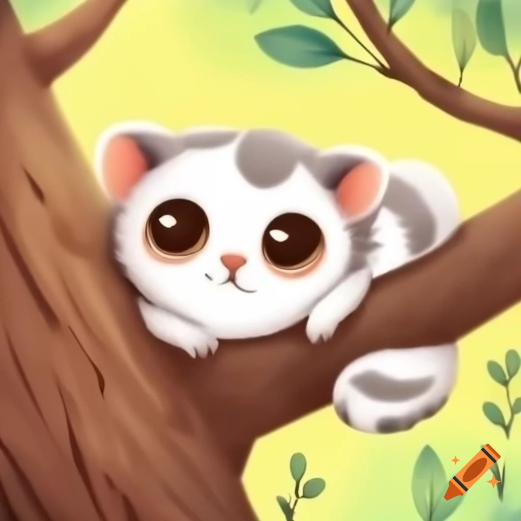 Cute bushbaby clinging to tree illustration