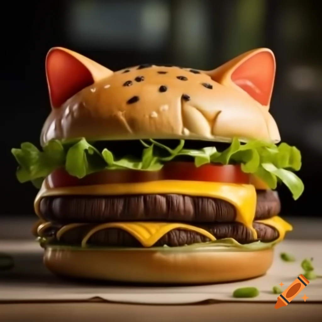 Realistic cat-shaped burger presentation
