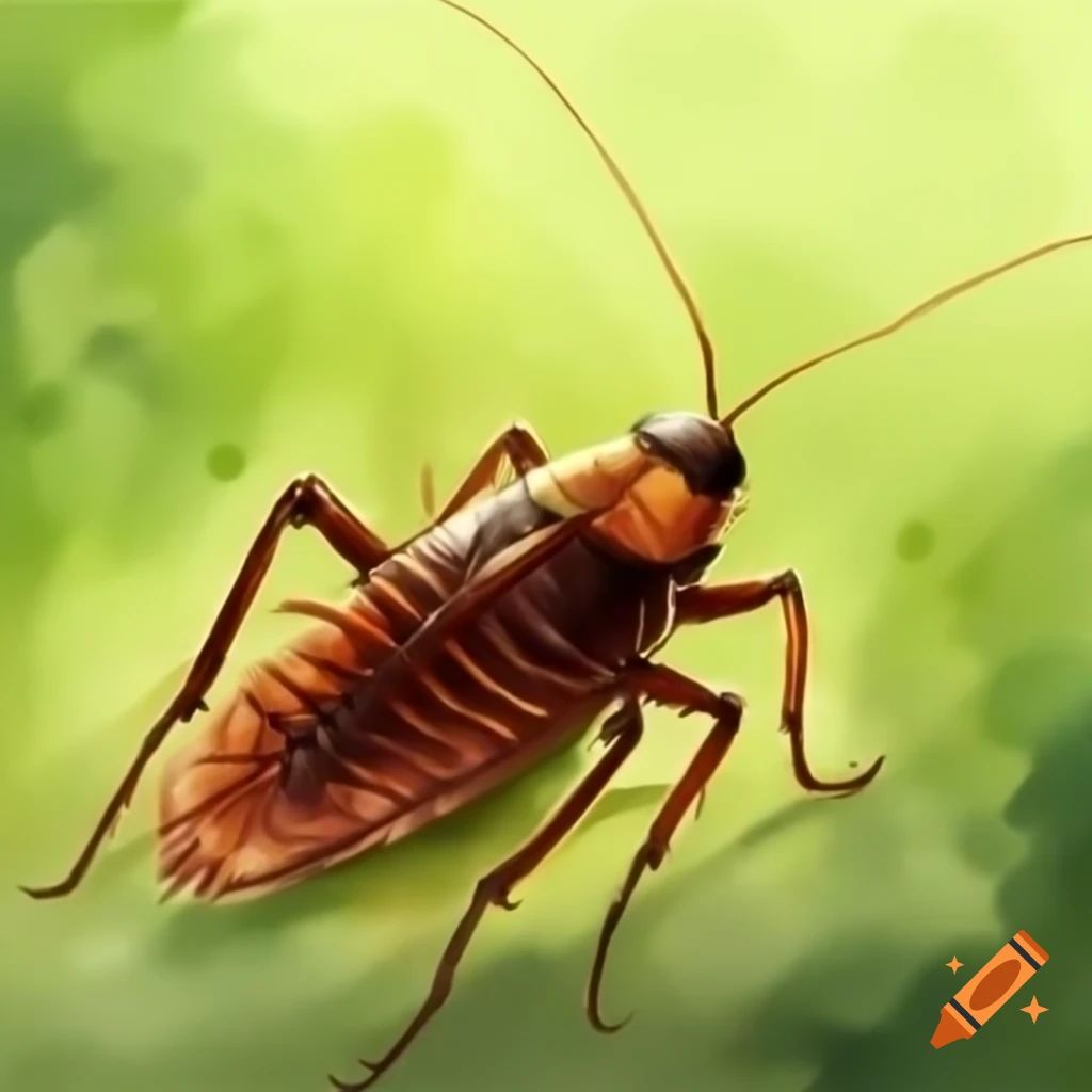 Realistic cockroach illustration in watercolor style with natural background