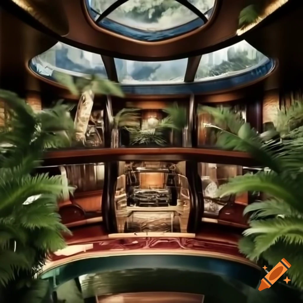 Luxury cruise ship suite with jungle and wood cabin theme
