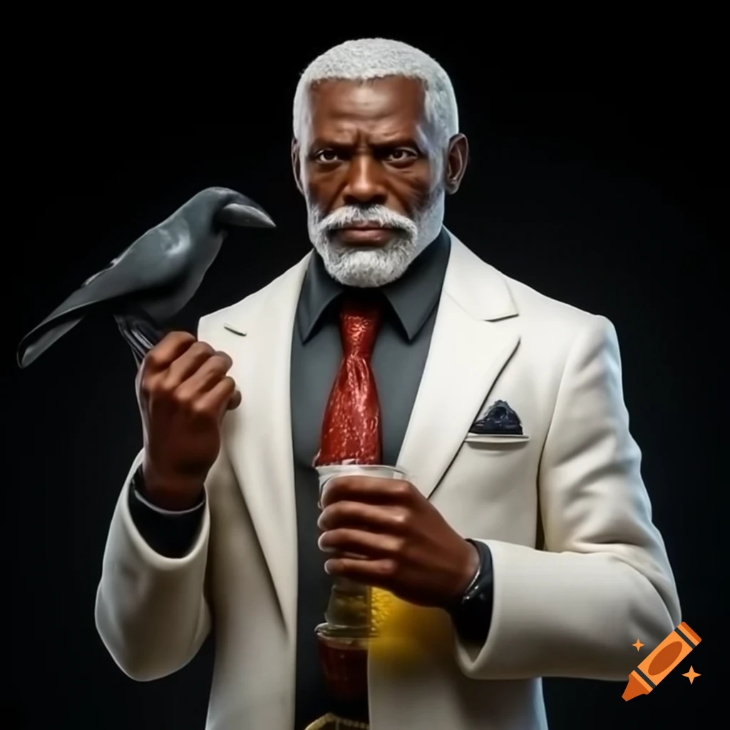Realistic comic book villain in white suit holding crowbar