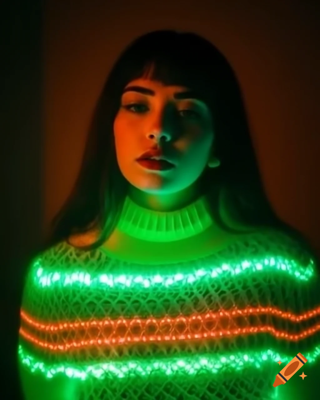 Woman in luminous LED sweater showcasing modern fashion