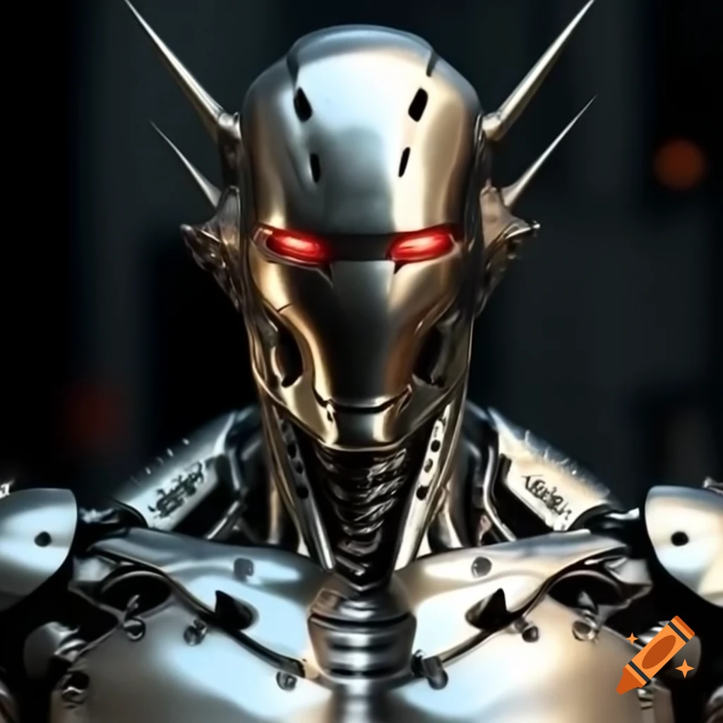 Silver Ultron figure with glowing red eyes and steel spikes for ears