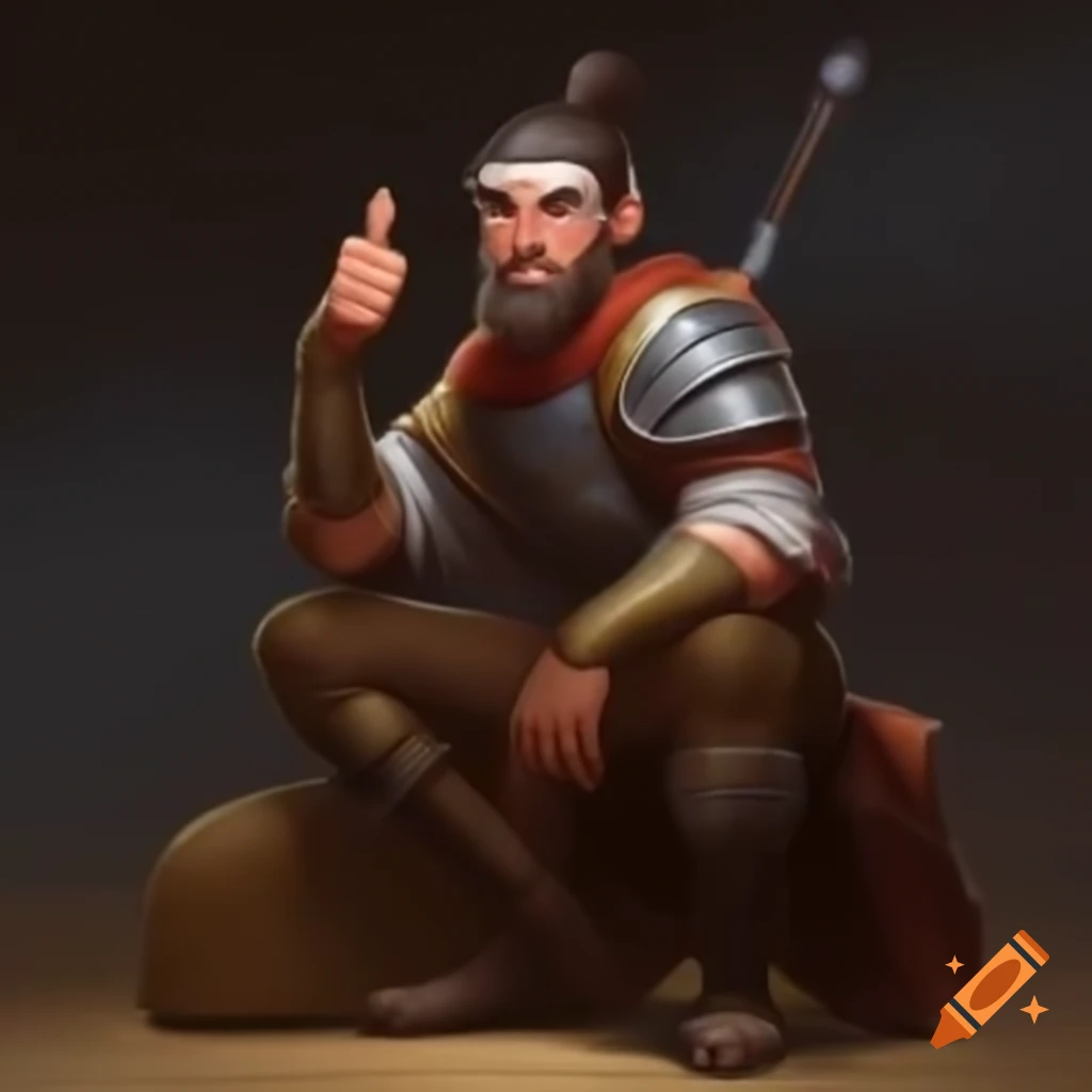 Warrior character making thumbs down gesture on craiyon