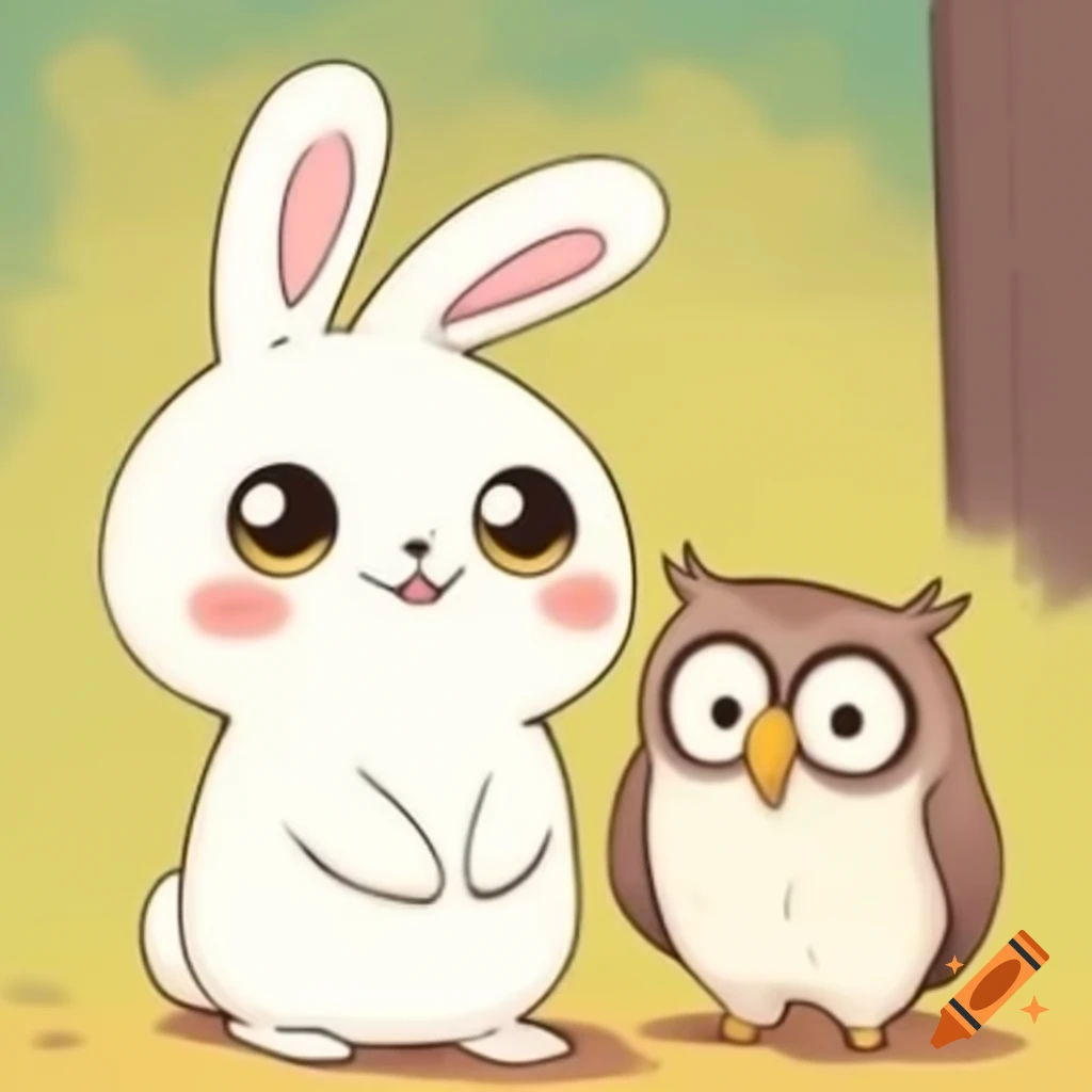 Cute bunny and friendly owl together