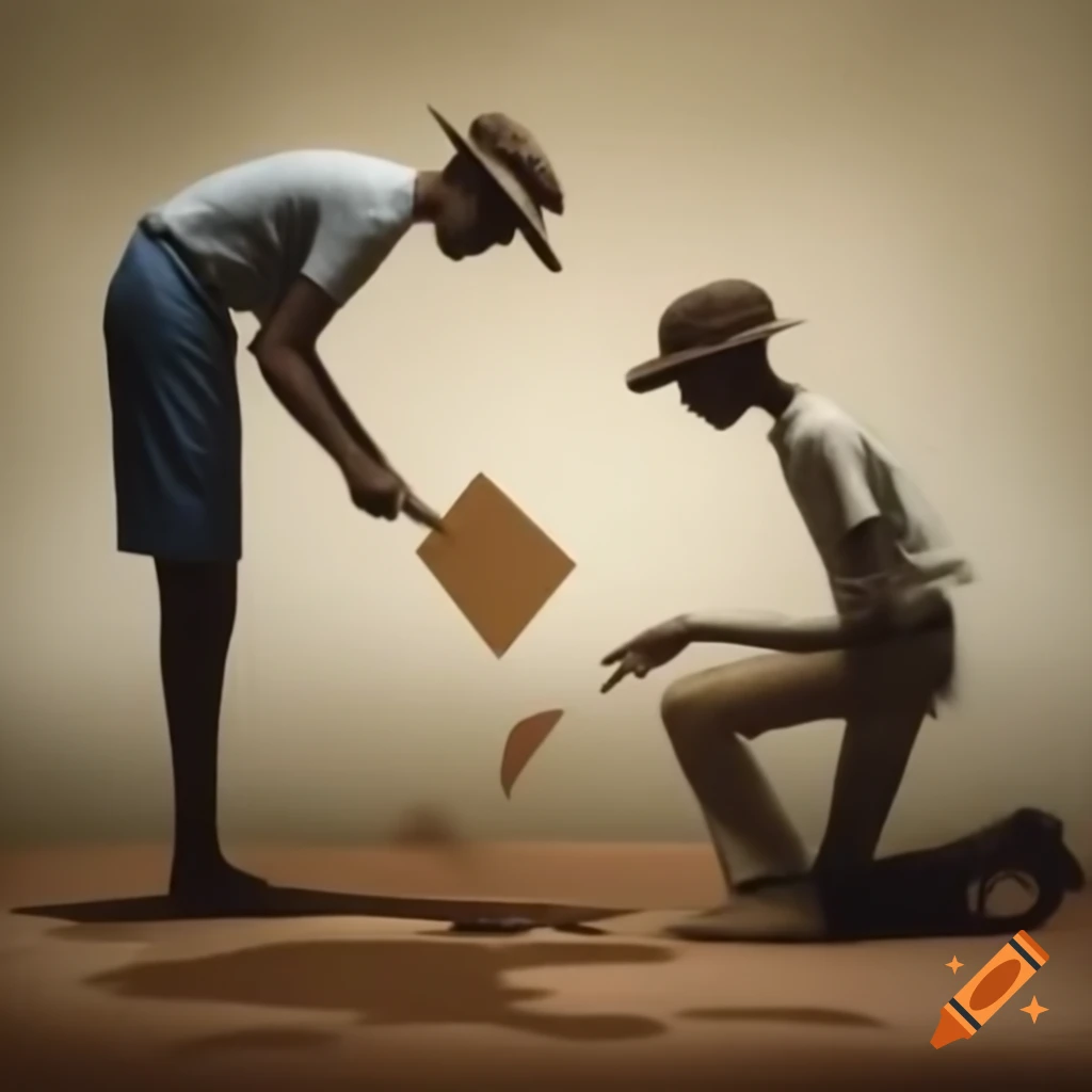 Person digging with another holding papers, ambiguous context