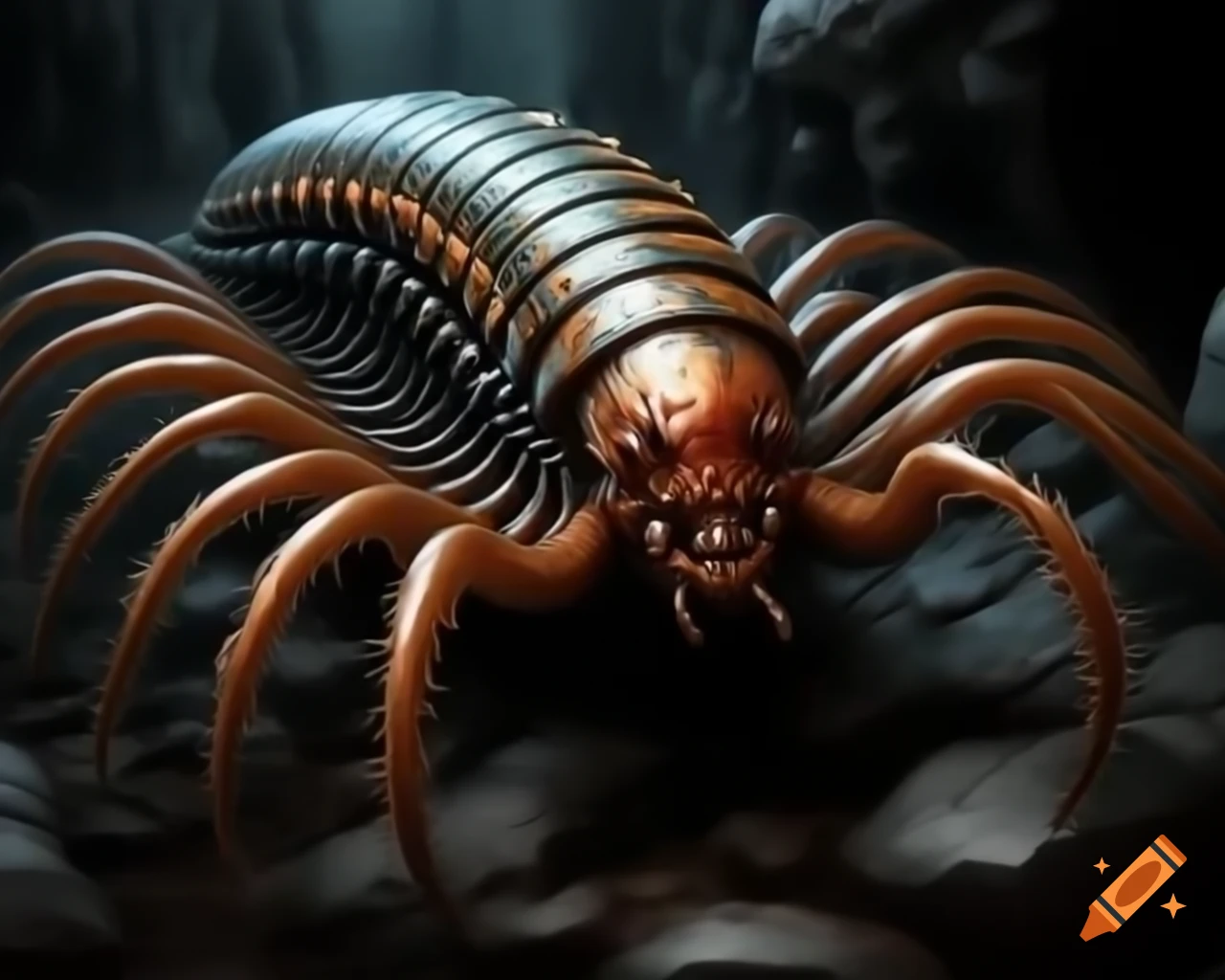 Sinister centipede in dark fantasy art style