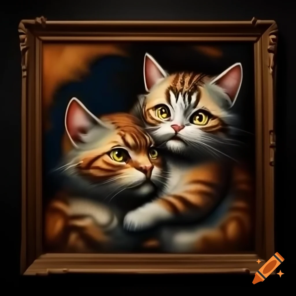 Line drawing of two hugging cats in MidJourney style