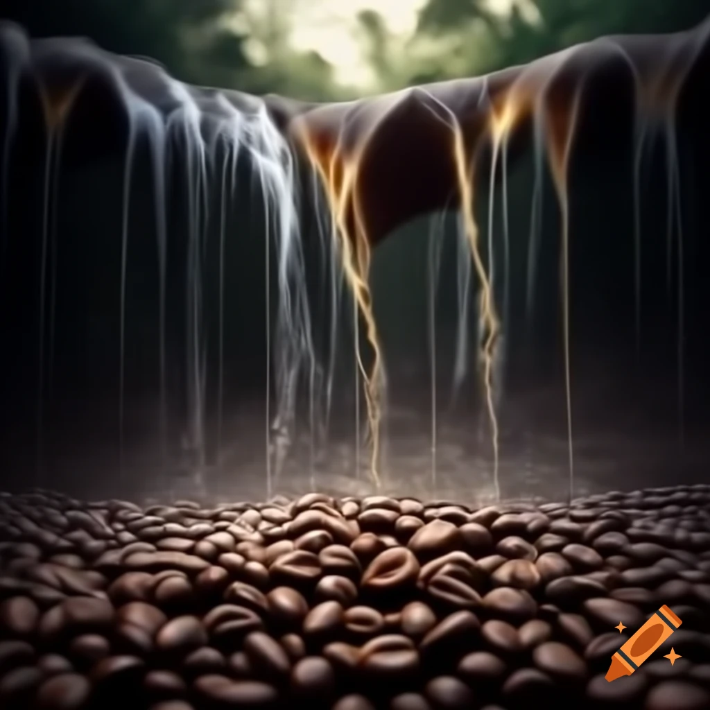 Cinematic waterfalls made of flowing coffee beans