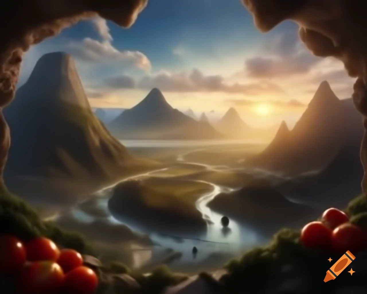 Legend of a valley surrounded by ripe tomatoes and towering mountains