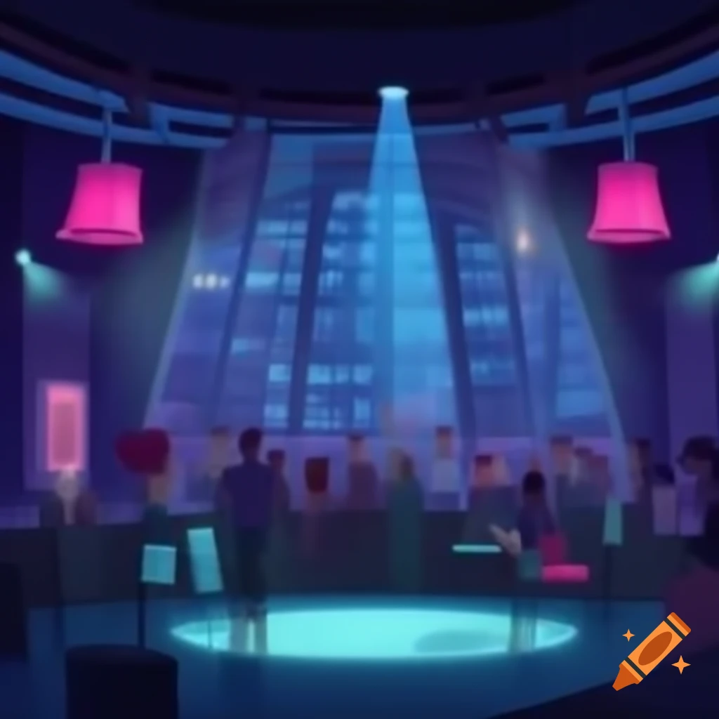 Front view of a cartoon style nightclub on craiyon