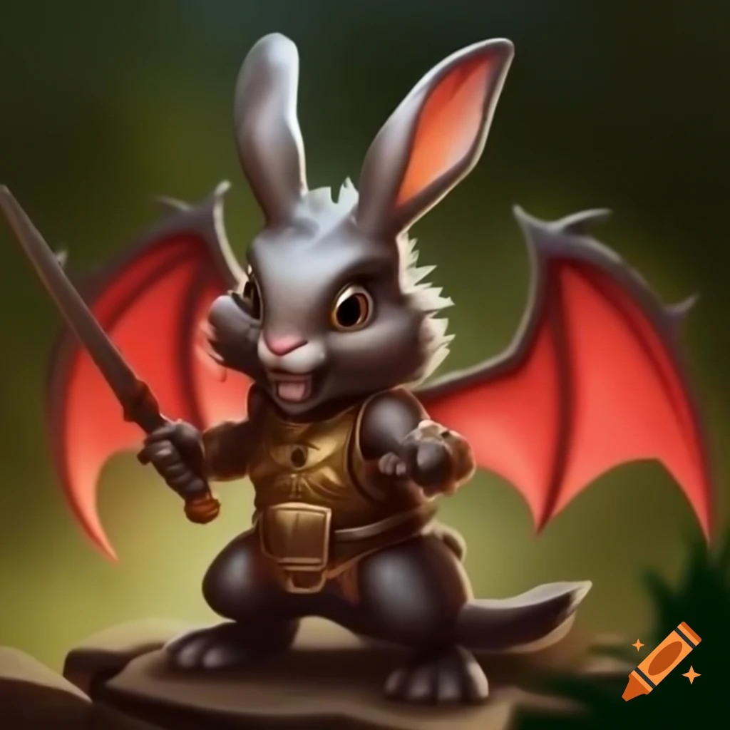 Fantasy war bunny with diamond horns and dragon wings
