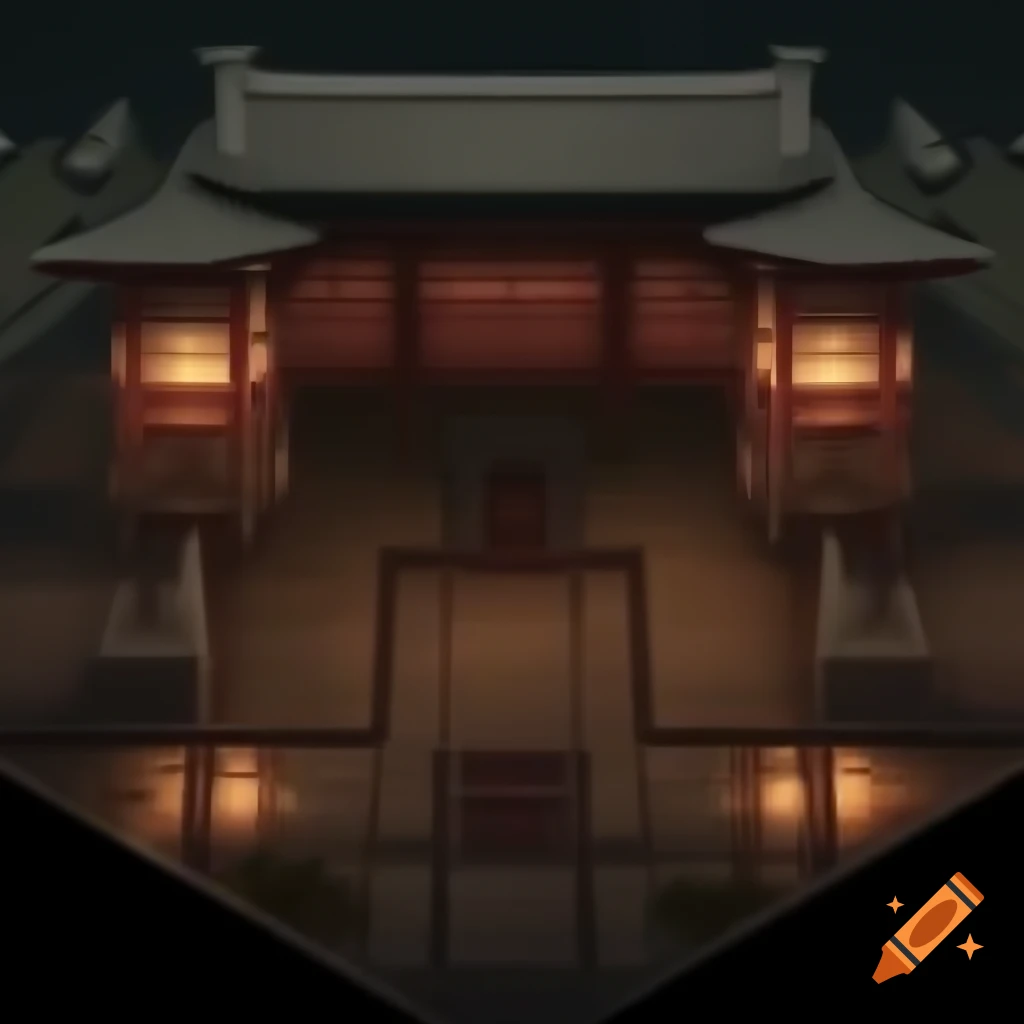 Digital art of a temple courtyard with traditional Japanese architecture for DnD battlemap