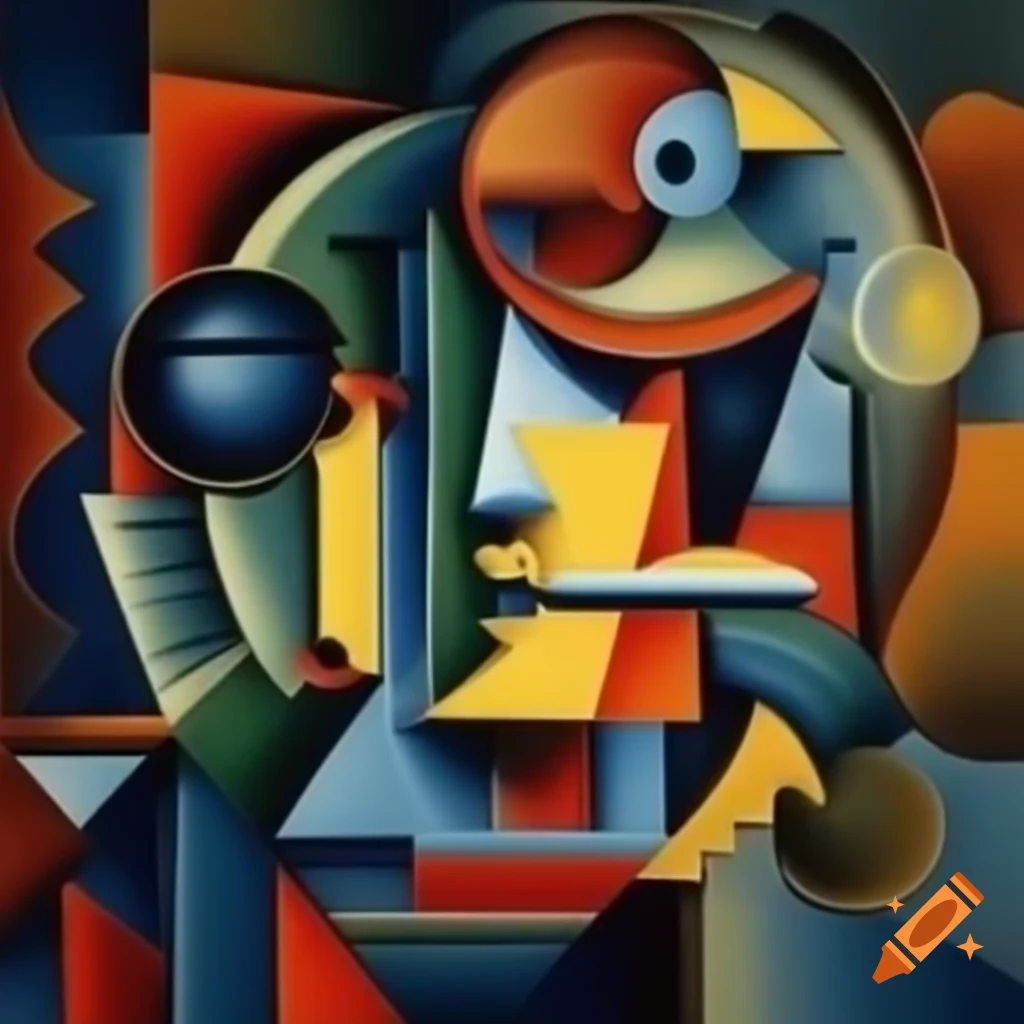 Cubist painting depicting dystopia and utopia themes