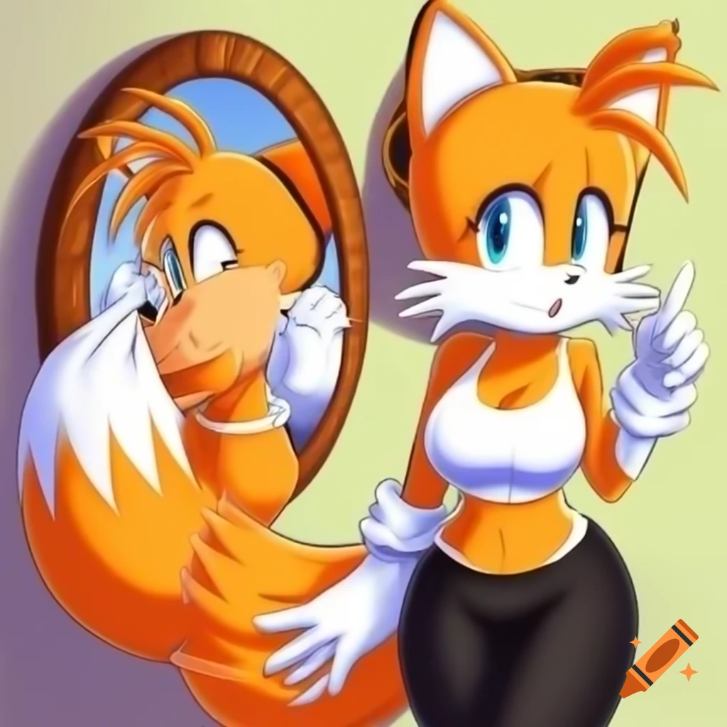 Tails the fox in maid outfit with a playful smirk on craiyon