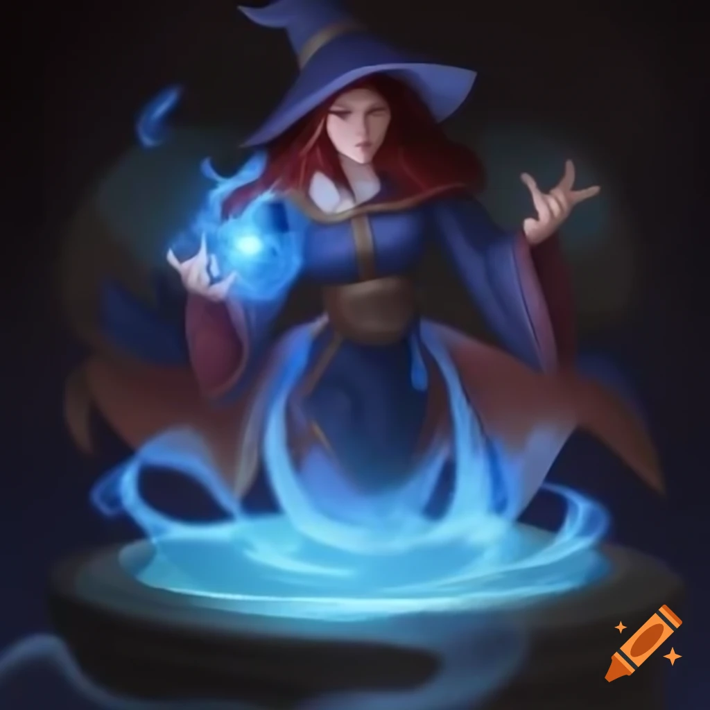 Female wizard drawing magic from an ethereal well