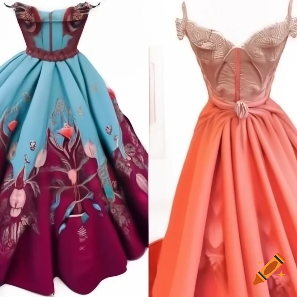 Haute couture dress with intricate pattern and embroidered butterfly details