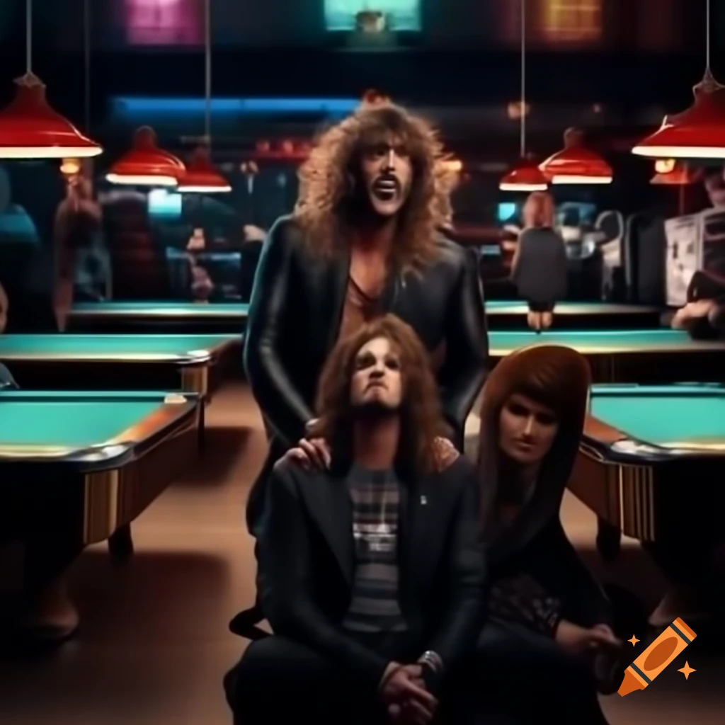 Epic movie poster of rocker in city bar with pool tables and jukebox