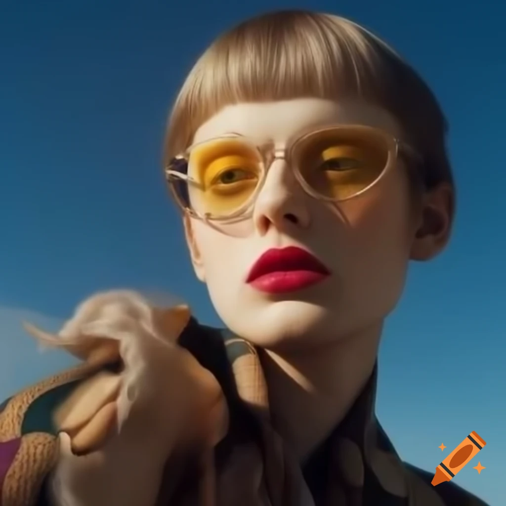 Cottage Core fashion portrait with a smart mod aesthetic, surreal elements