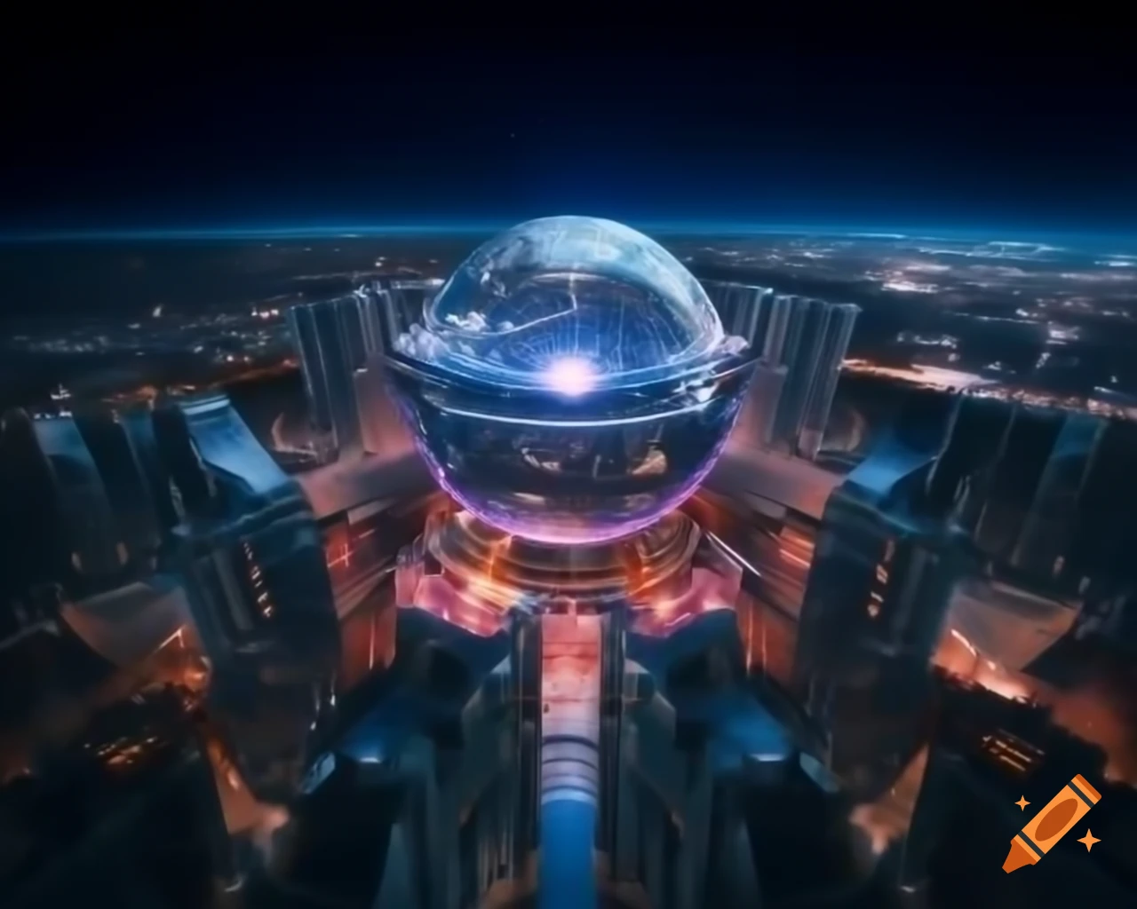 Futuristic city with advanced metal buildings