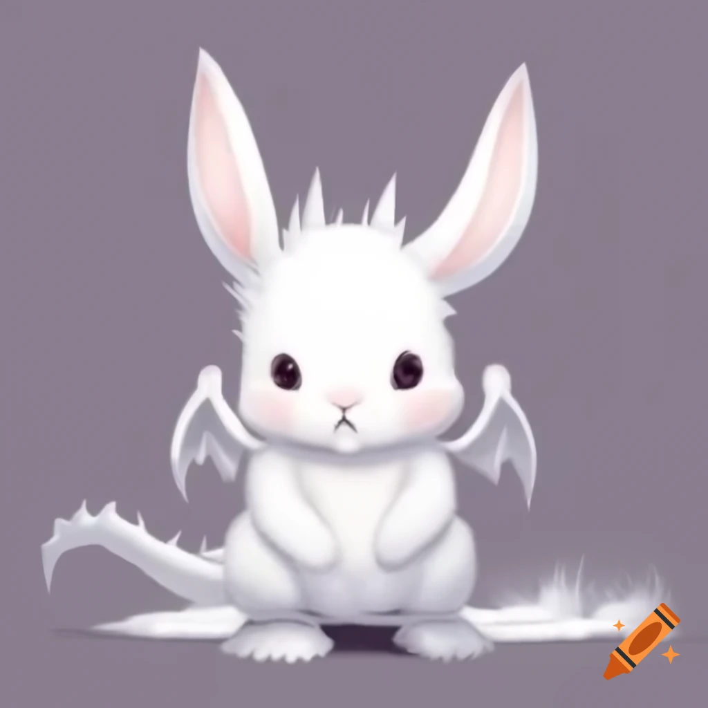 White bunny with dragon wings, demon horns, and fangs