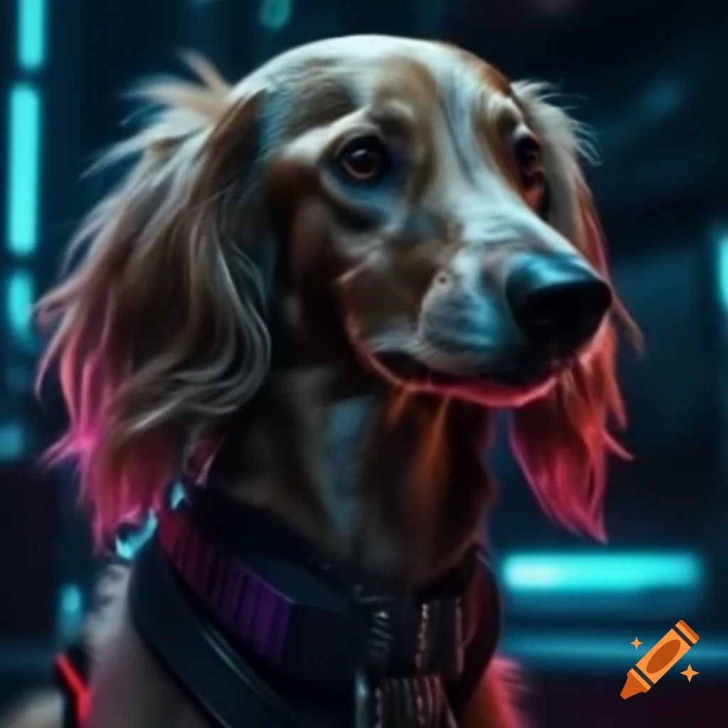 Saluki dog in cyberpunk setting