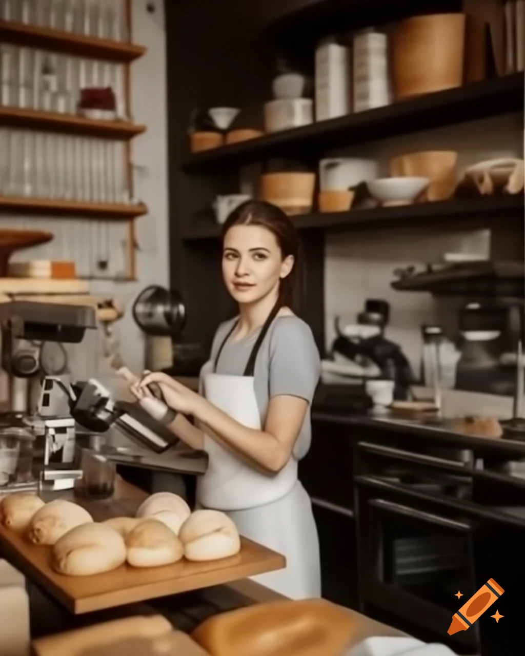 Young barista preparing coffee in a sunny morning at her workspace