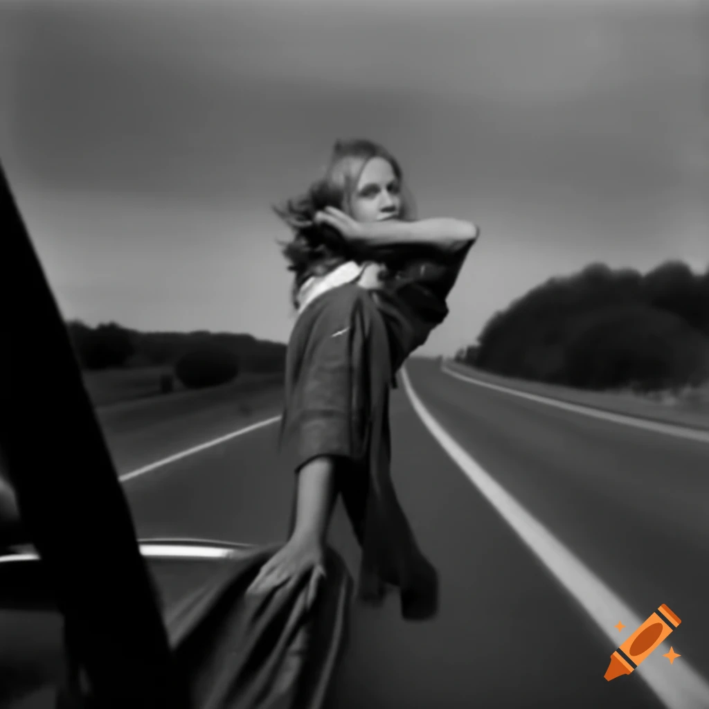 Woman disappearing on a road
