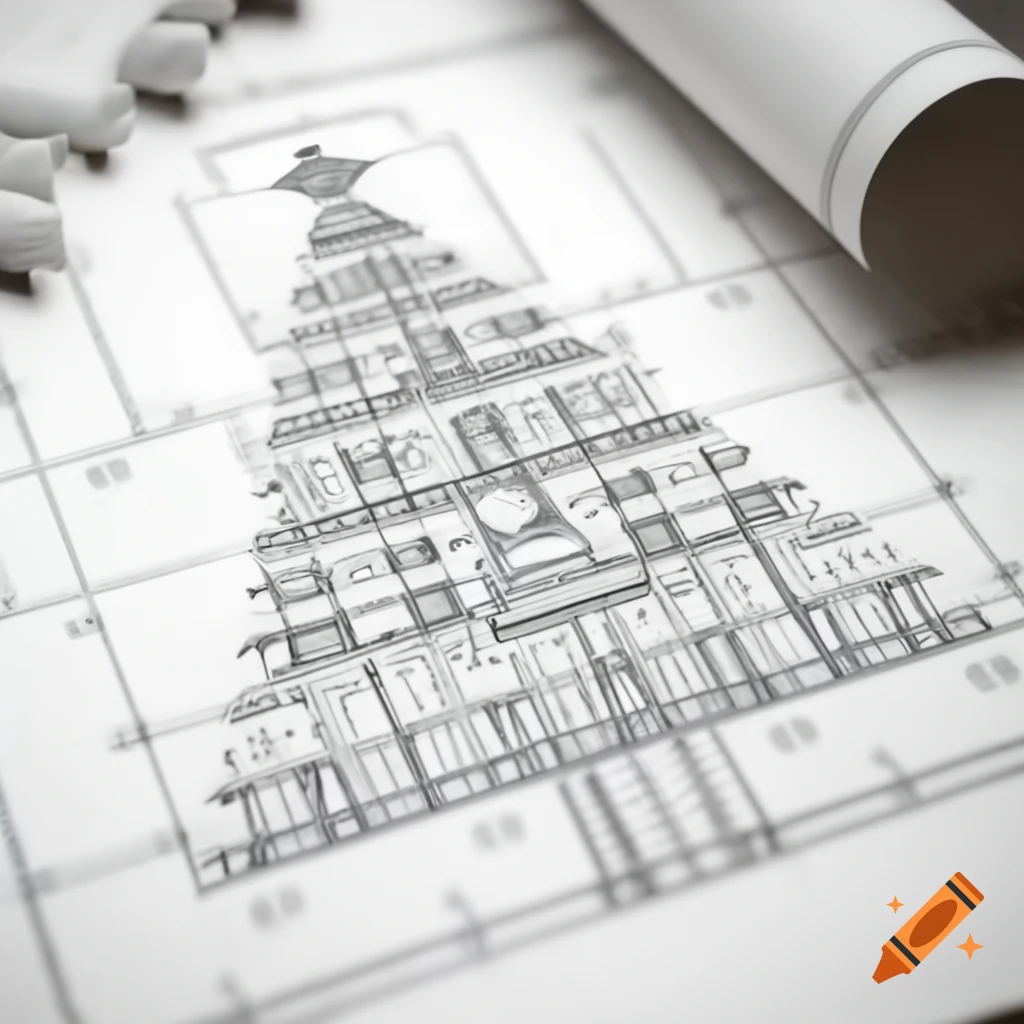 Architectural blueprint of a Christmas tree design