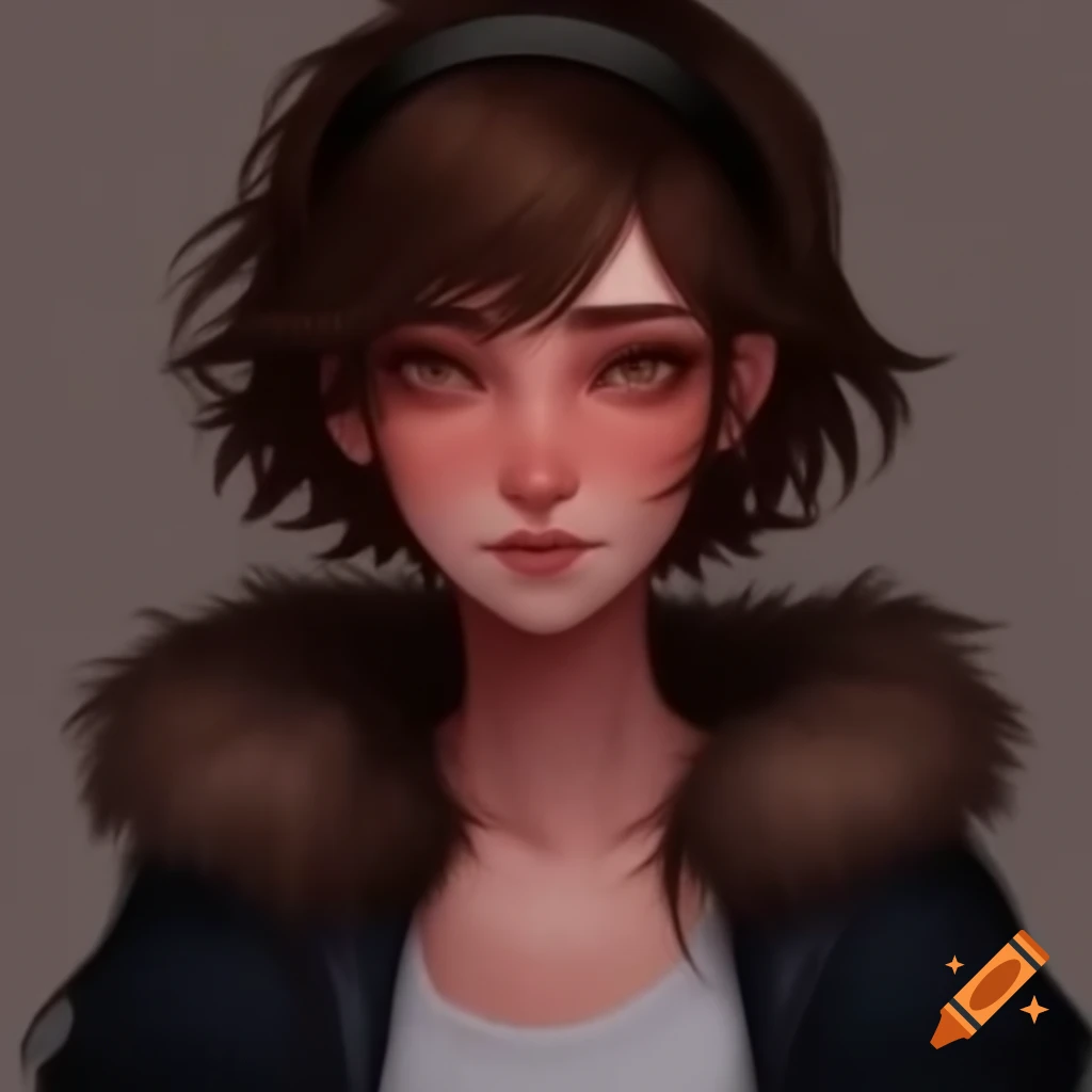 Cool woman with messy brown hair and relaxed expression in black jacket and blue jeans