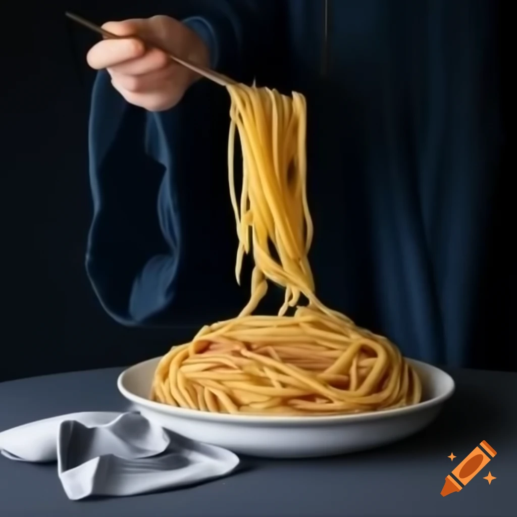 Surreal spaghetti dish painted in the style of Da Vinci