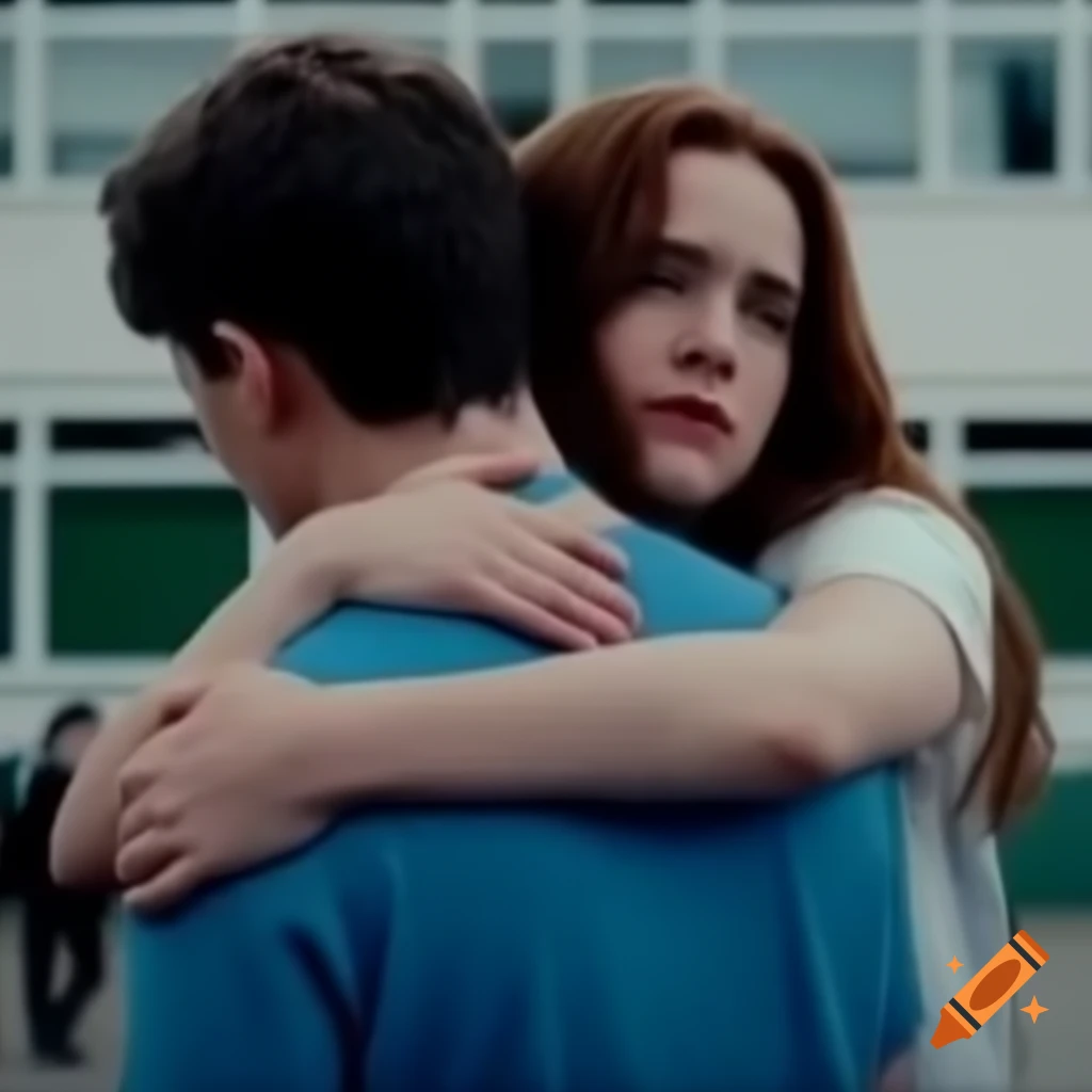 Couple embracing and crying outside a school