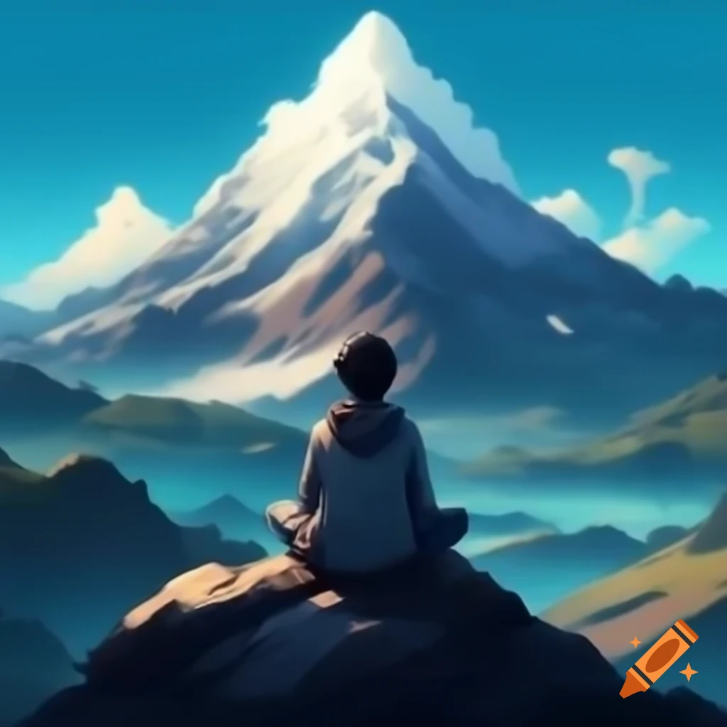 Monk sitting on mountain edge, thematic design for YouTube profile picture