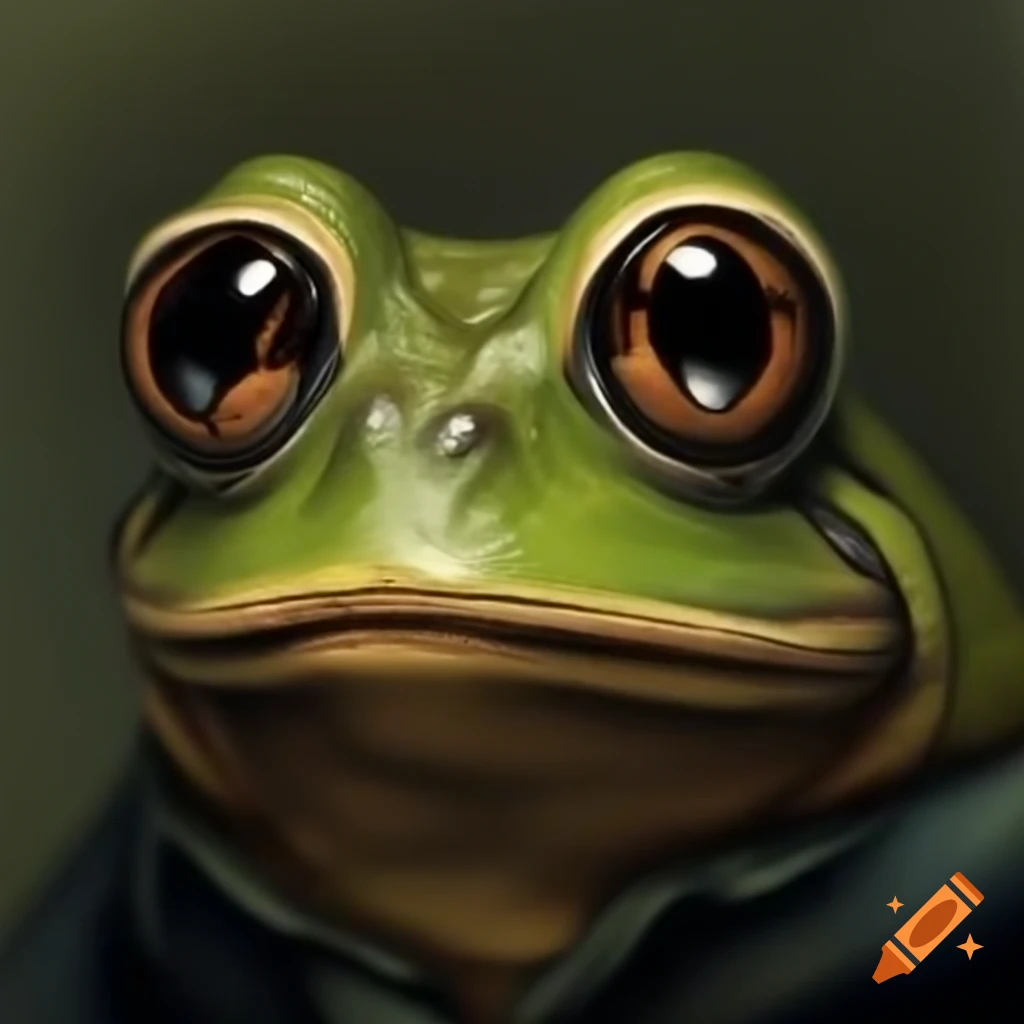 Frog with wide eyes and fearful expression inspired by Edvard Munch's The Scream