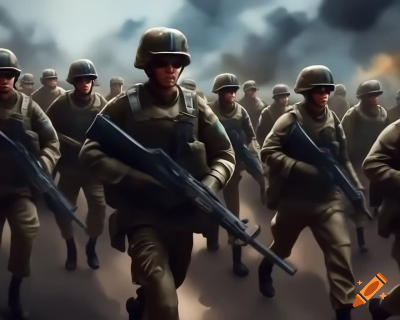Army soldiers marching in formation