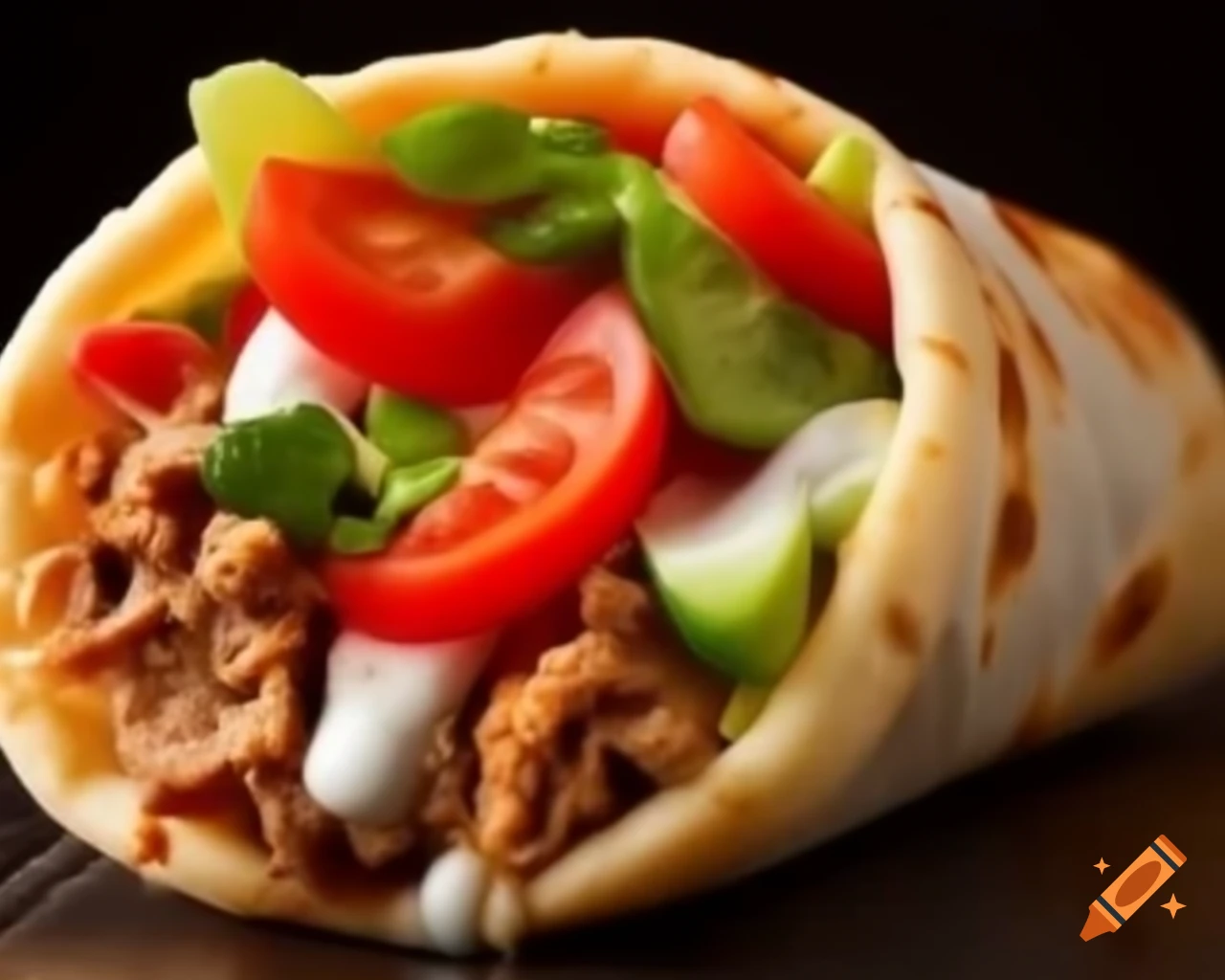 Close-up of perfect shawarma with dramatic lighting