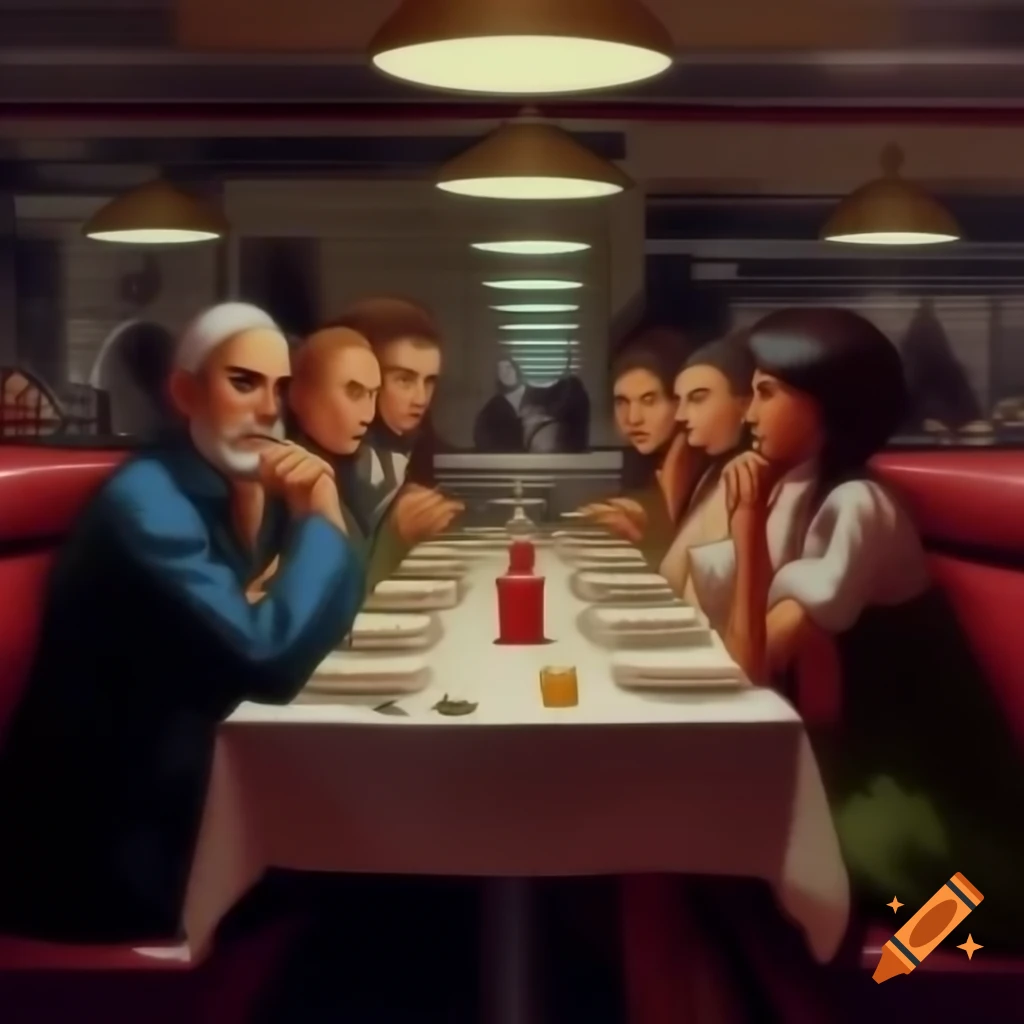 Depiction of the Last Supper in a diner setting