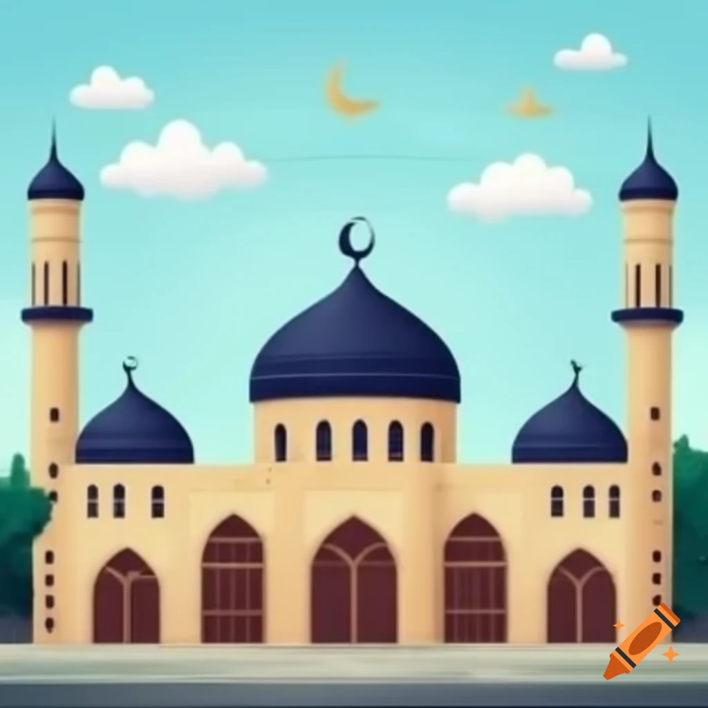 Front view of a cartoon-style mosque