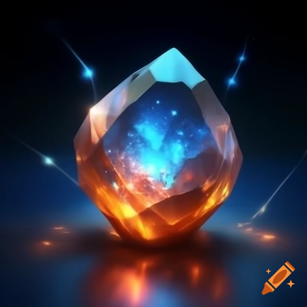 Glowing orange and blue magic crystal with simple background