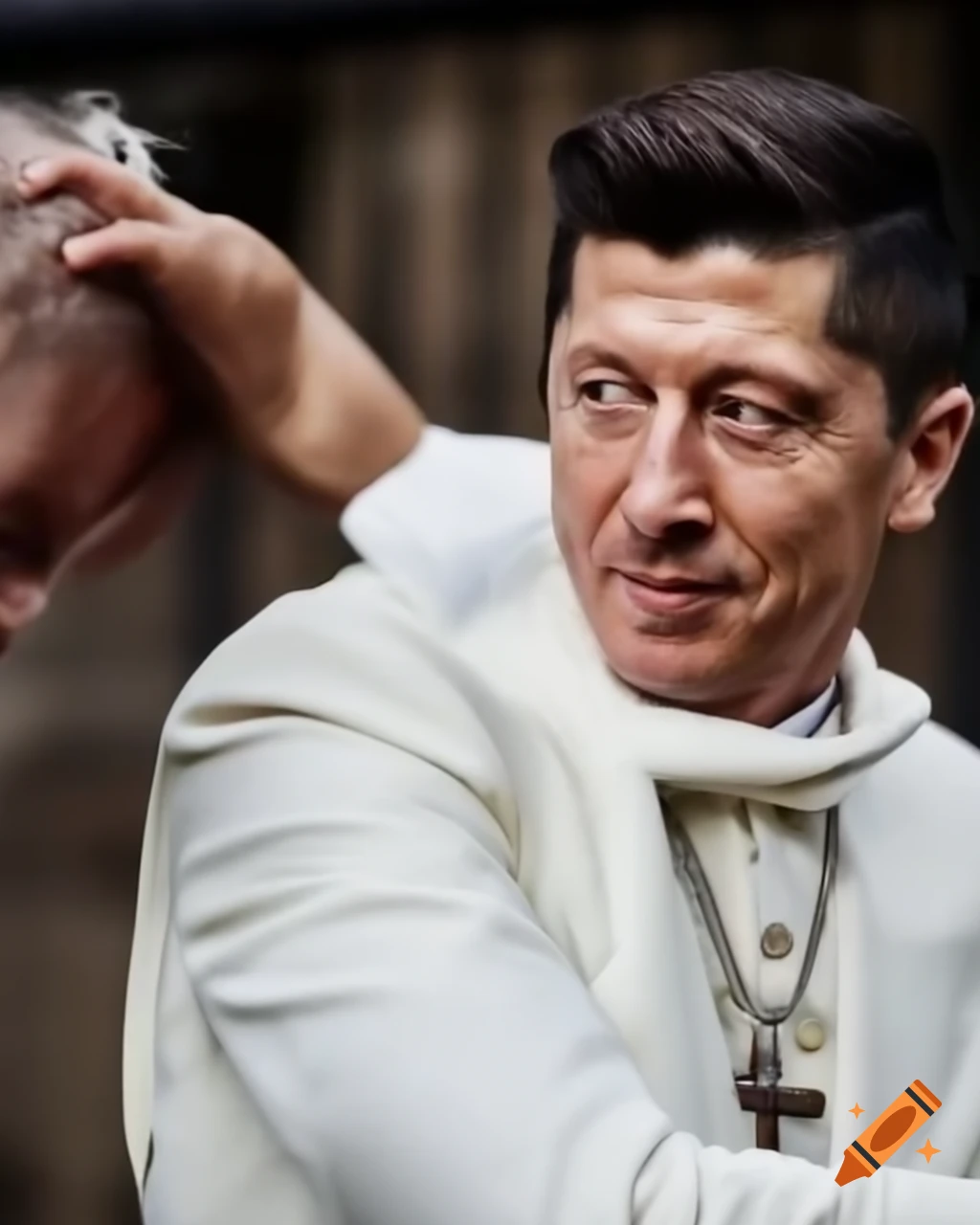 Robert Lewandowski in white pope attire