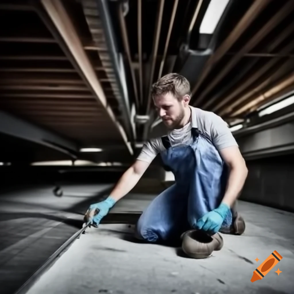 Worker applying waterproofing to a basement