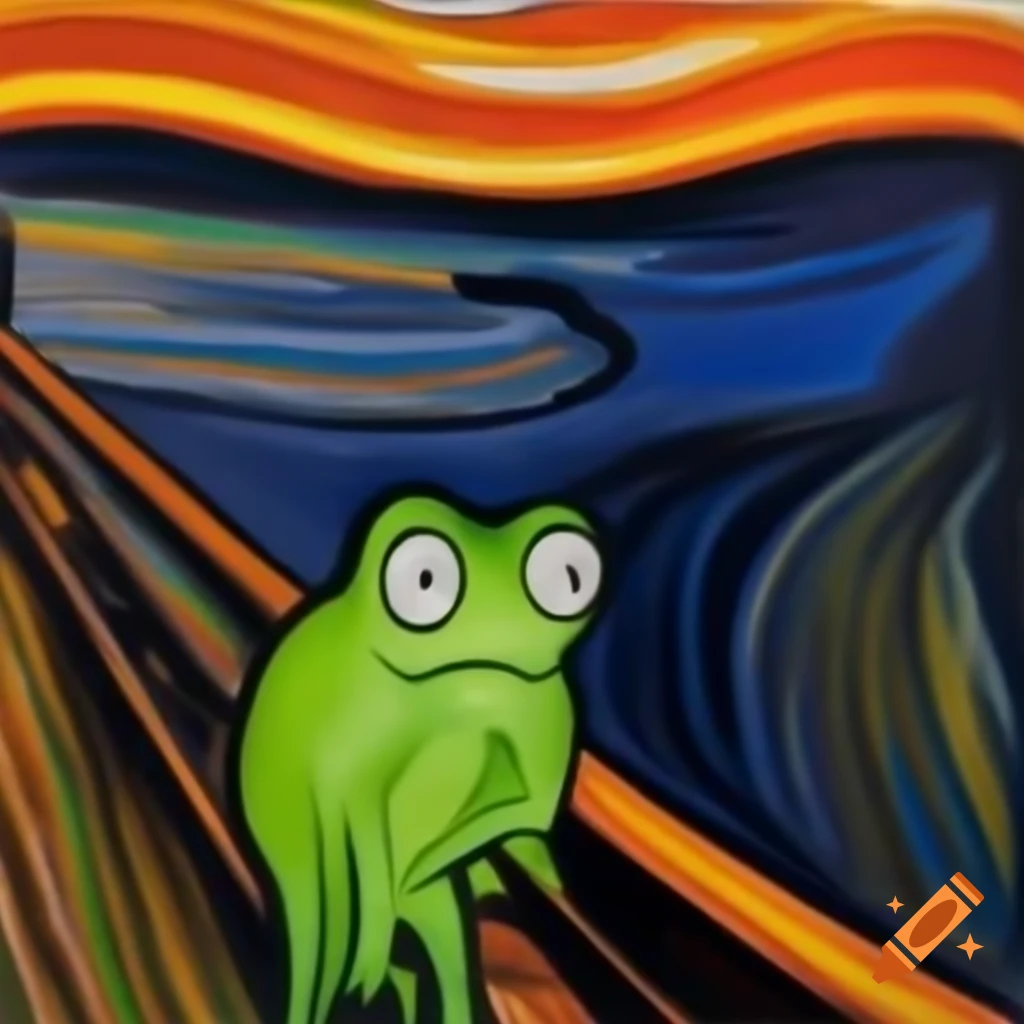 Frog with scared expression inspired by The Scream
